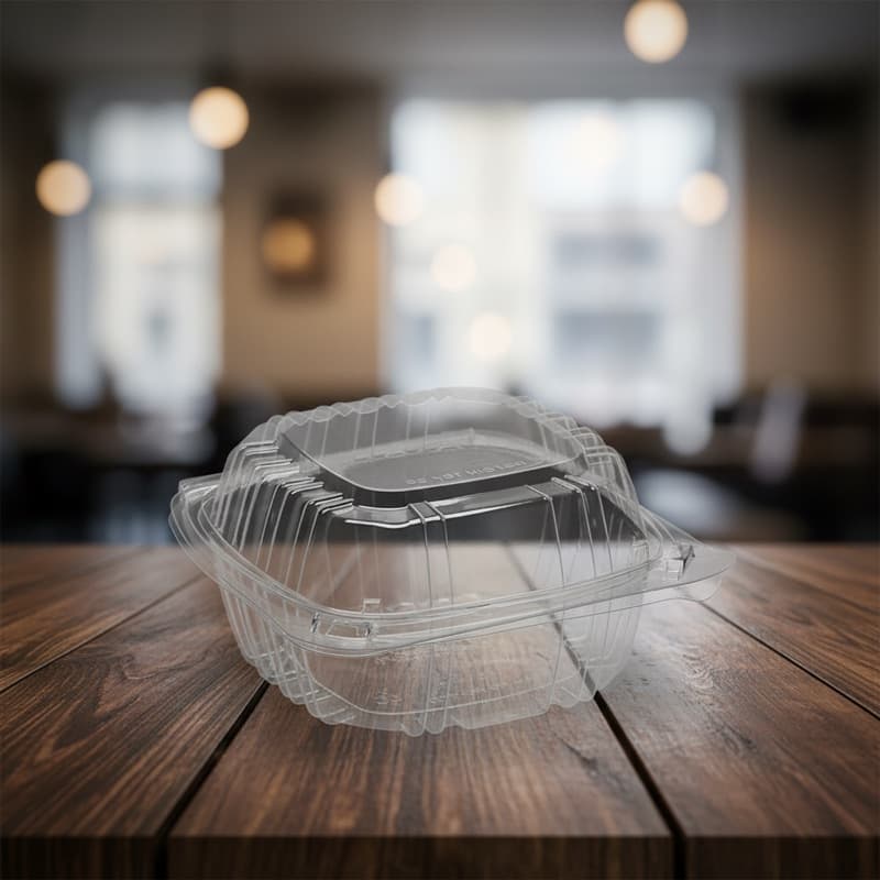 Clear Clamshell Hinged Container 6" x 6" 1 Compartment