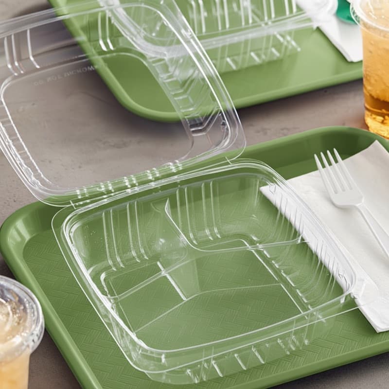 Clear Clamshell Hinged Container 8" x 8" 3 Compartments