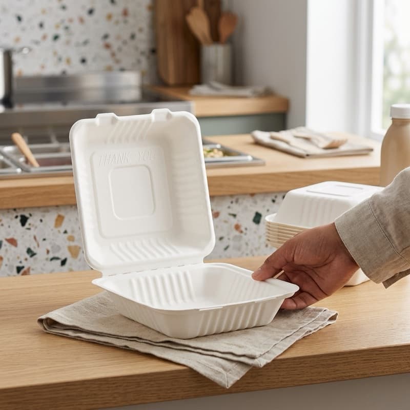 PFAS-Free Bagasse Container 8" x 8" 1 Compartment