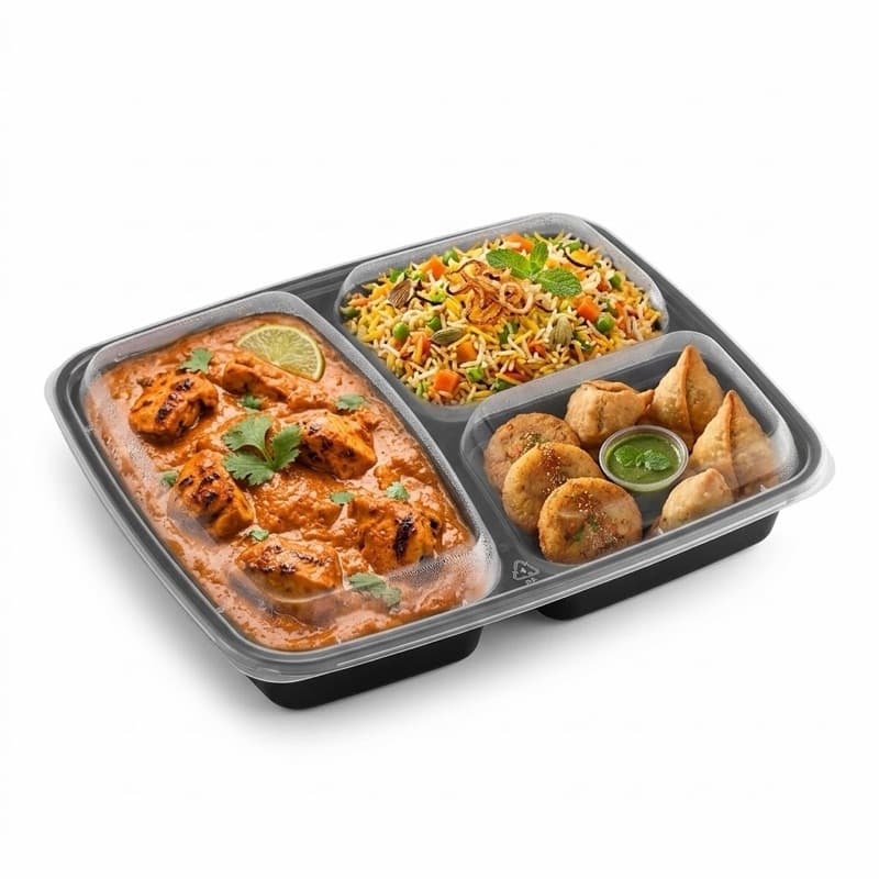 48oz Black Rectangle Containers 3 Compartments